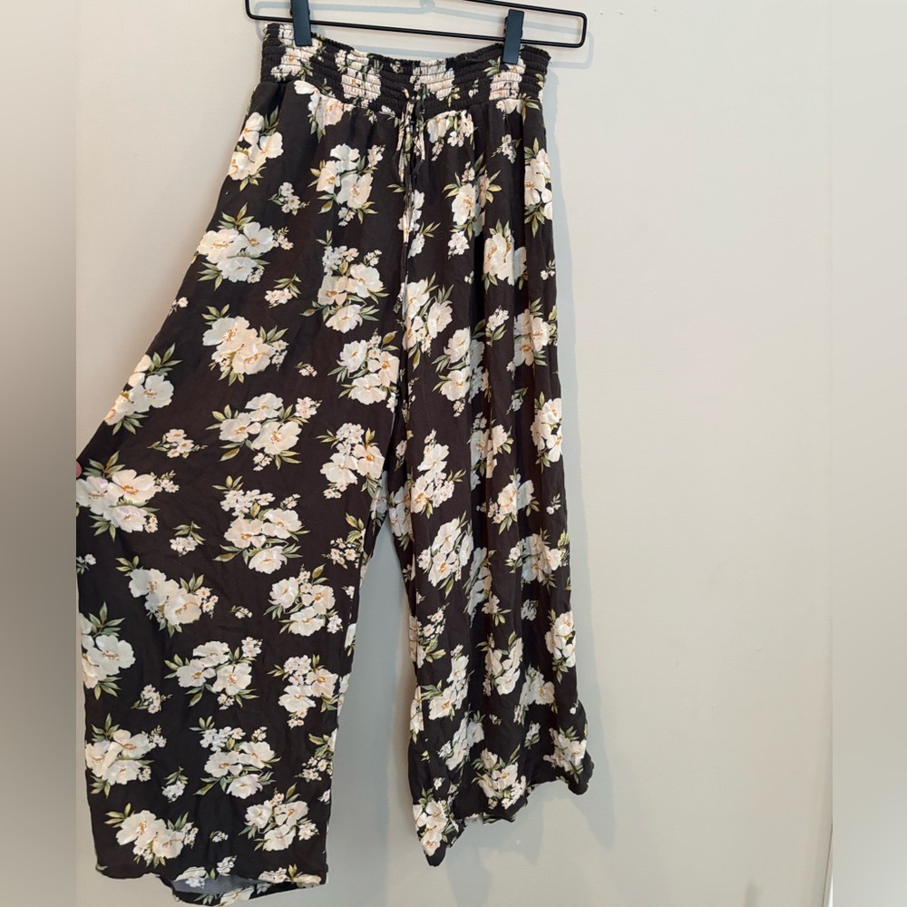 Floral Black Women's Wide Leg Pants